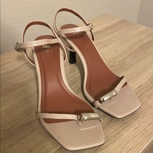 Zara Cream High Heeled Sandals with Ankle Strap
